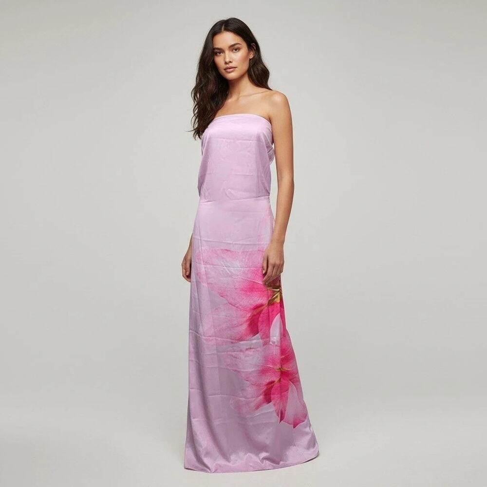 Peppermayo NWT US 6 Bryony Cowl Maxi Dress Pink Floral Strapless Open Back Size